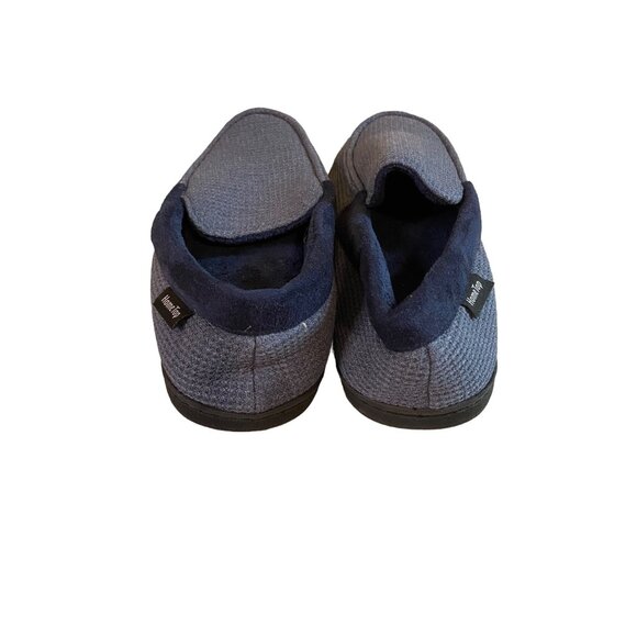HomeTop Mens Size 9 Slippers Navy Gray Memory Foam Waffle Knit Design - Picture 2 of 9